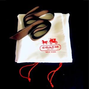 Coach red drawstring satin dust-bag &  brown Coach ribbon set